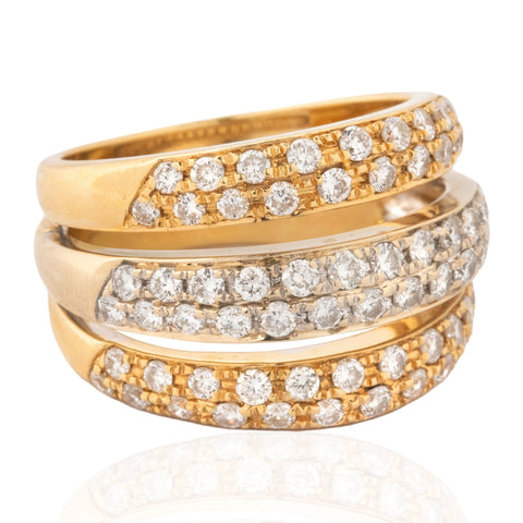 Vintage triple row pave diamond ring, 1.55ctw, 18K yellow and white gold – alternate view 3