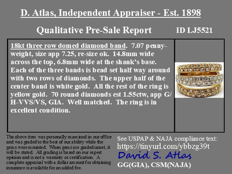 Vintage triple row pave diamond ring, 1.55ctw, 18K yellow and white gold – alternate view 4