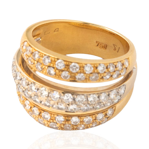 Vintage triple row pave diamond ring, 1.55ctw, 18K yellow and white gold – alternate view 5