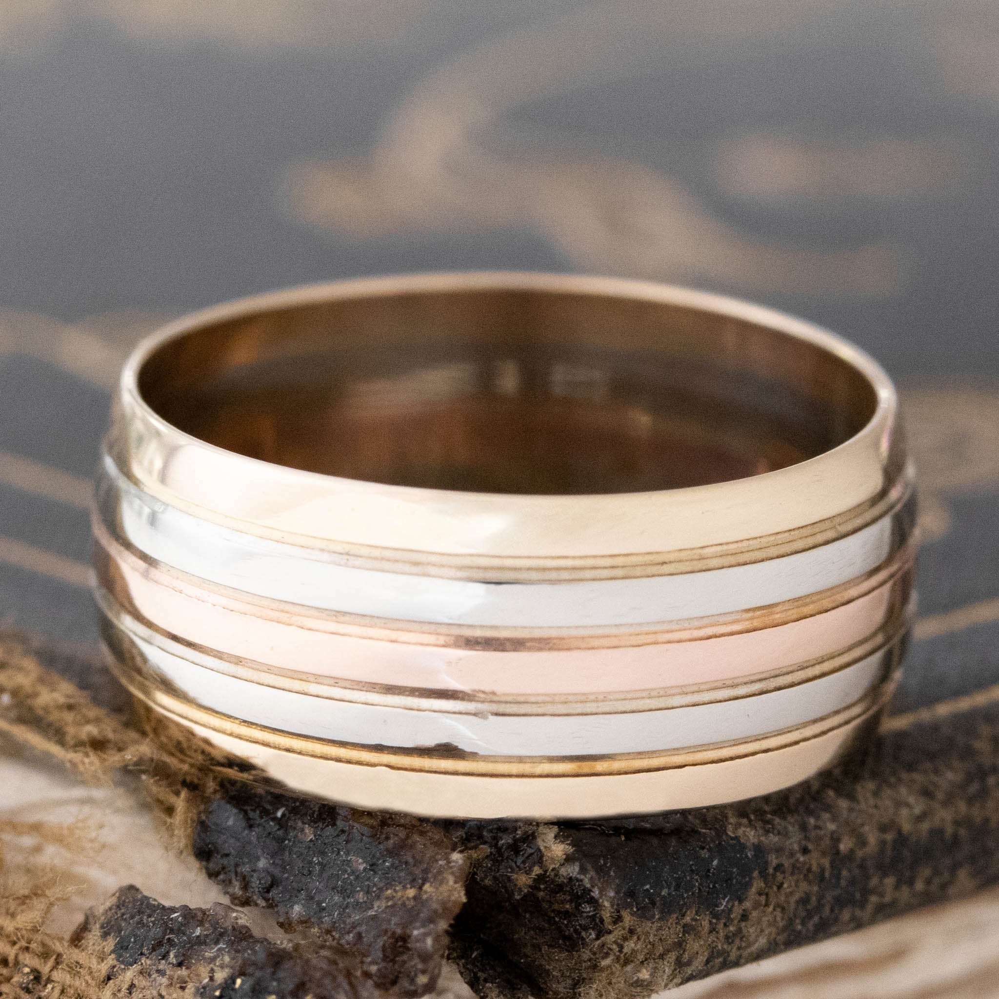 vintage triple tone 5 row 14kt gold band