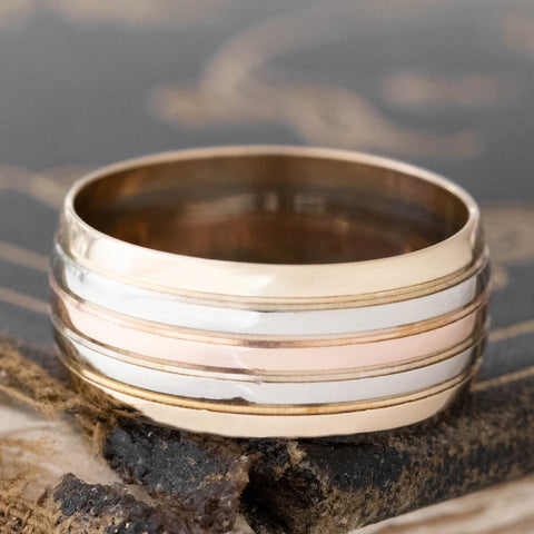 vintage triple tone 5 row 14kt gold band