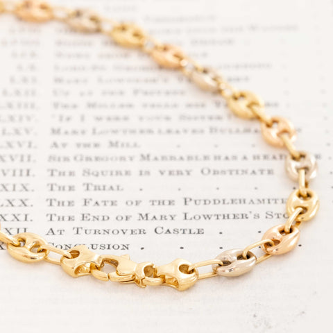 Vintage Triple Tone Mariner Link Chain Necklace, Italian