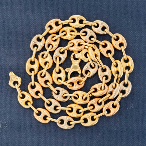 Vintage Triple Tone Mariner Link Chain Necklace, Italian