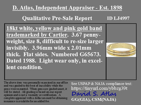 Vintage Triple Tone Wedding Band, by Cartier