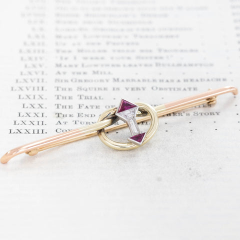 Vintage Two-Tone Diamond & Ruby Lover's Knot Brooch
