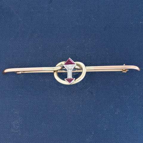 Vintage Two-Tone Diamond & Ruby Lover's Knot Brooch