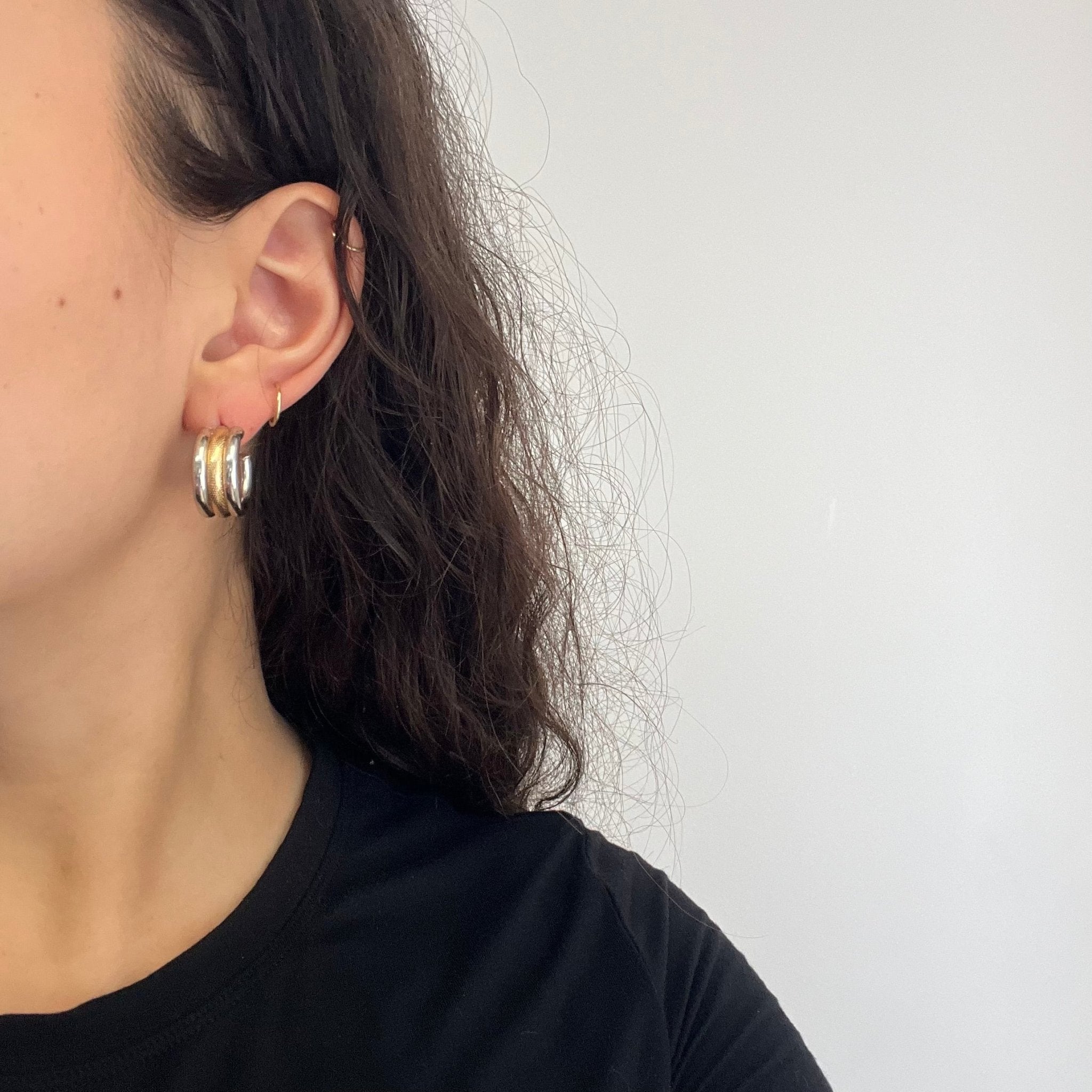 Vintage Two-Tone Huggie Hoops