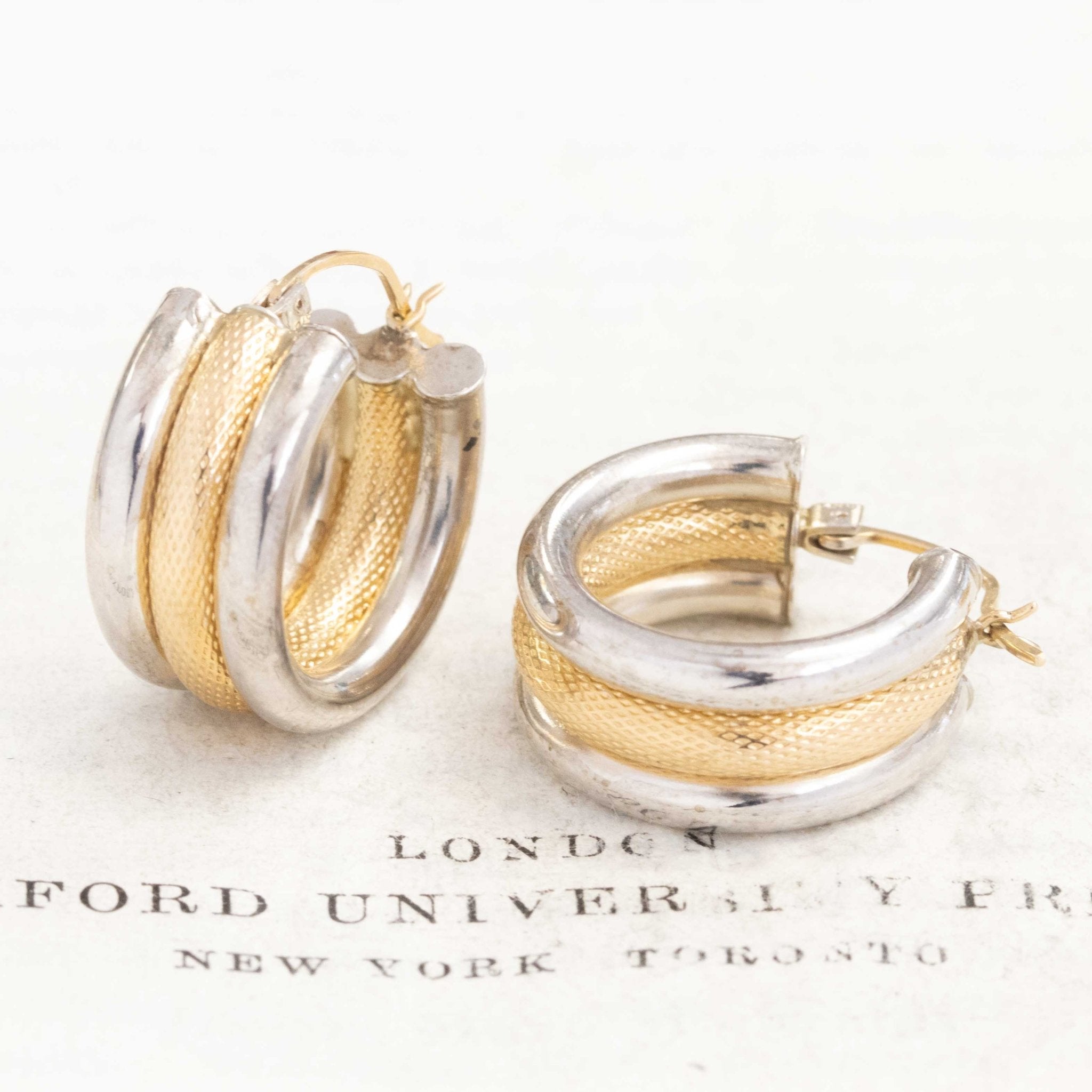 Vintage Two-Tone Huggie Hoops