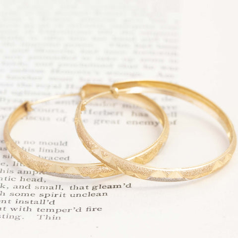 Vintage Two-Tone Textured Hoop Earrings