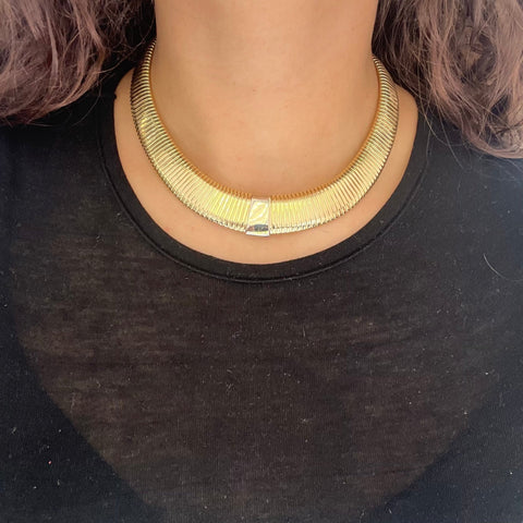 flexible tubogas gas pipe necklace in yellow and white gold