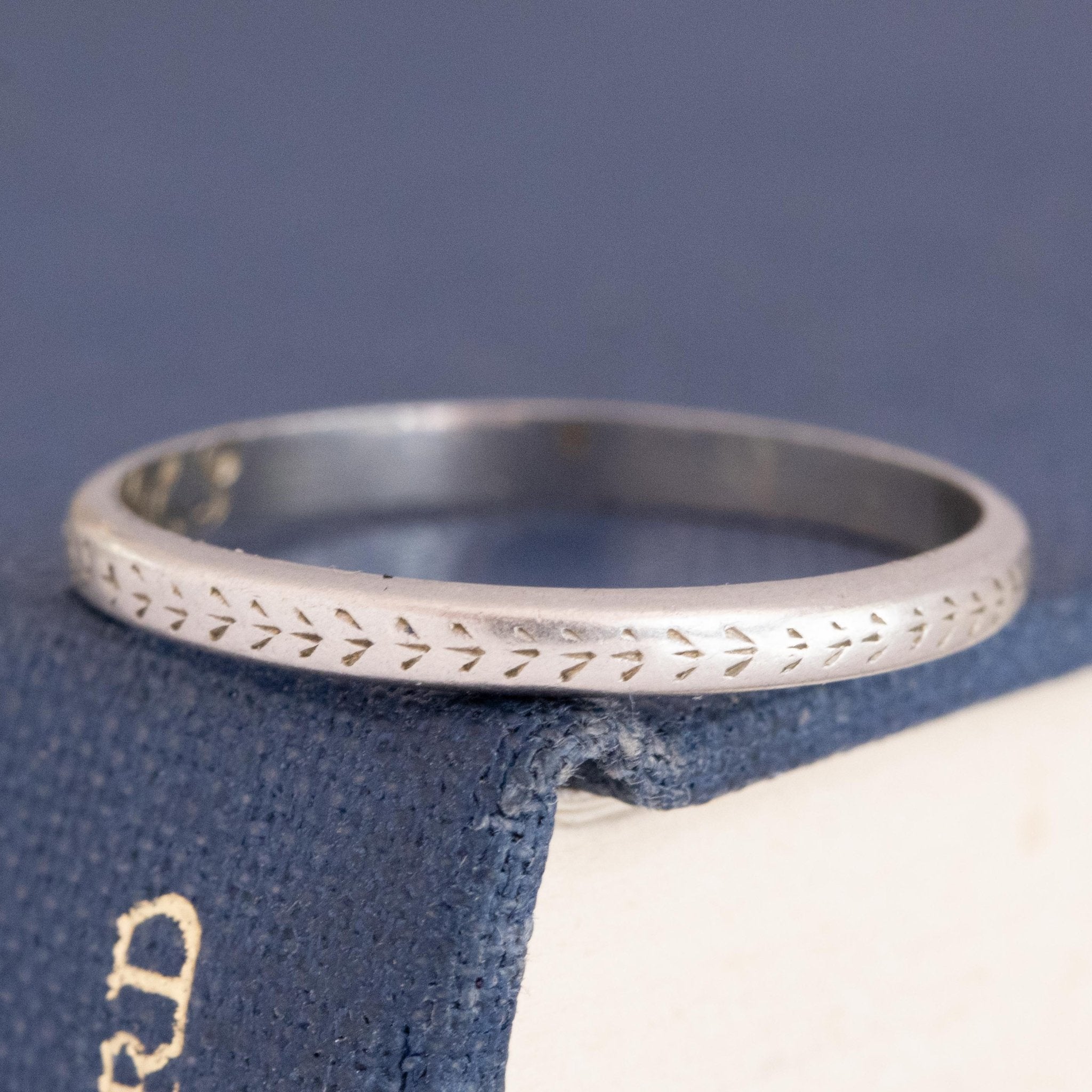 Vintage Wheat Motif Platinum Wedding Band Circa 1926