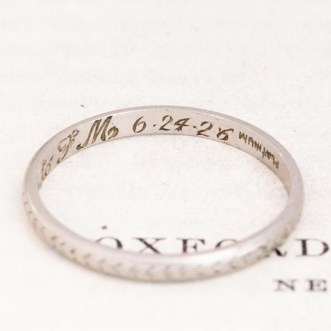 Vintage Wheat Motif Platinum Wedding Band Circa 1926