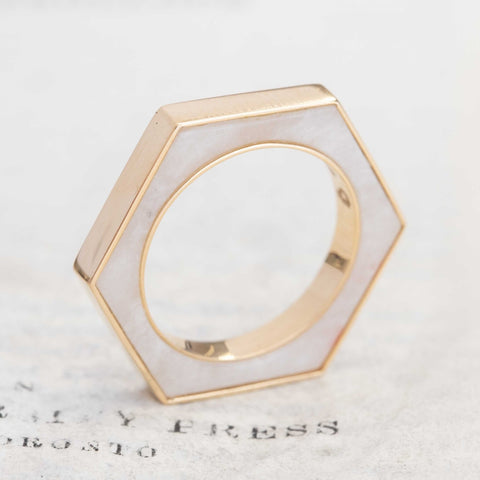 Vintage White Onyx Hexagonal Band