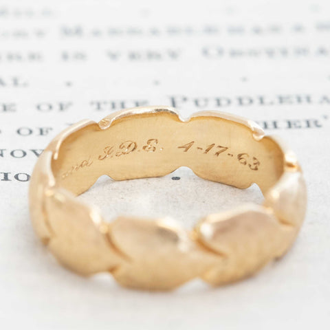 Vintage Wide Etched Leaf Motif Band, by Tiffany & Co.