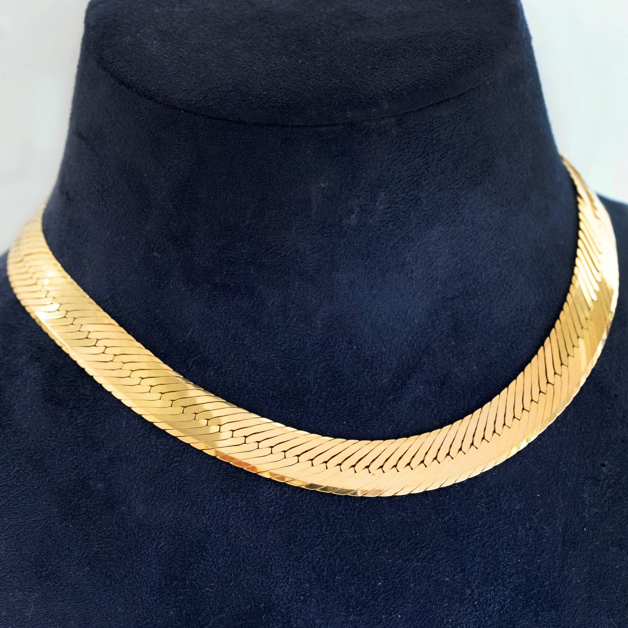 Vintage Wide Herringbone Necklace, Italian