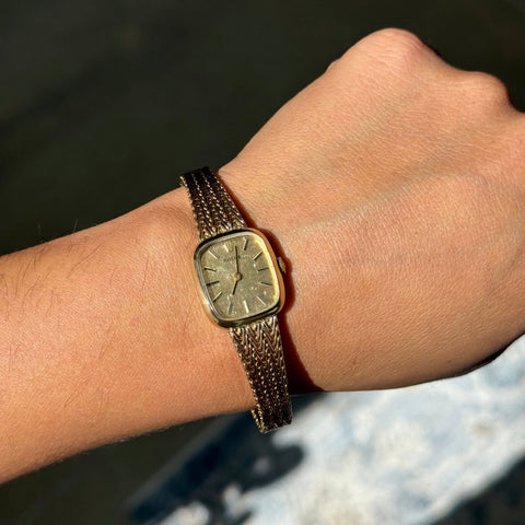 Vintage Rolex 14K yellow gold ladies watch with woven gold bracelet – alternate view 2