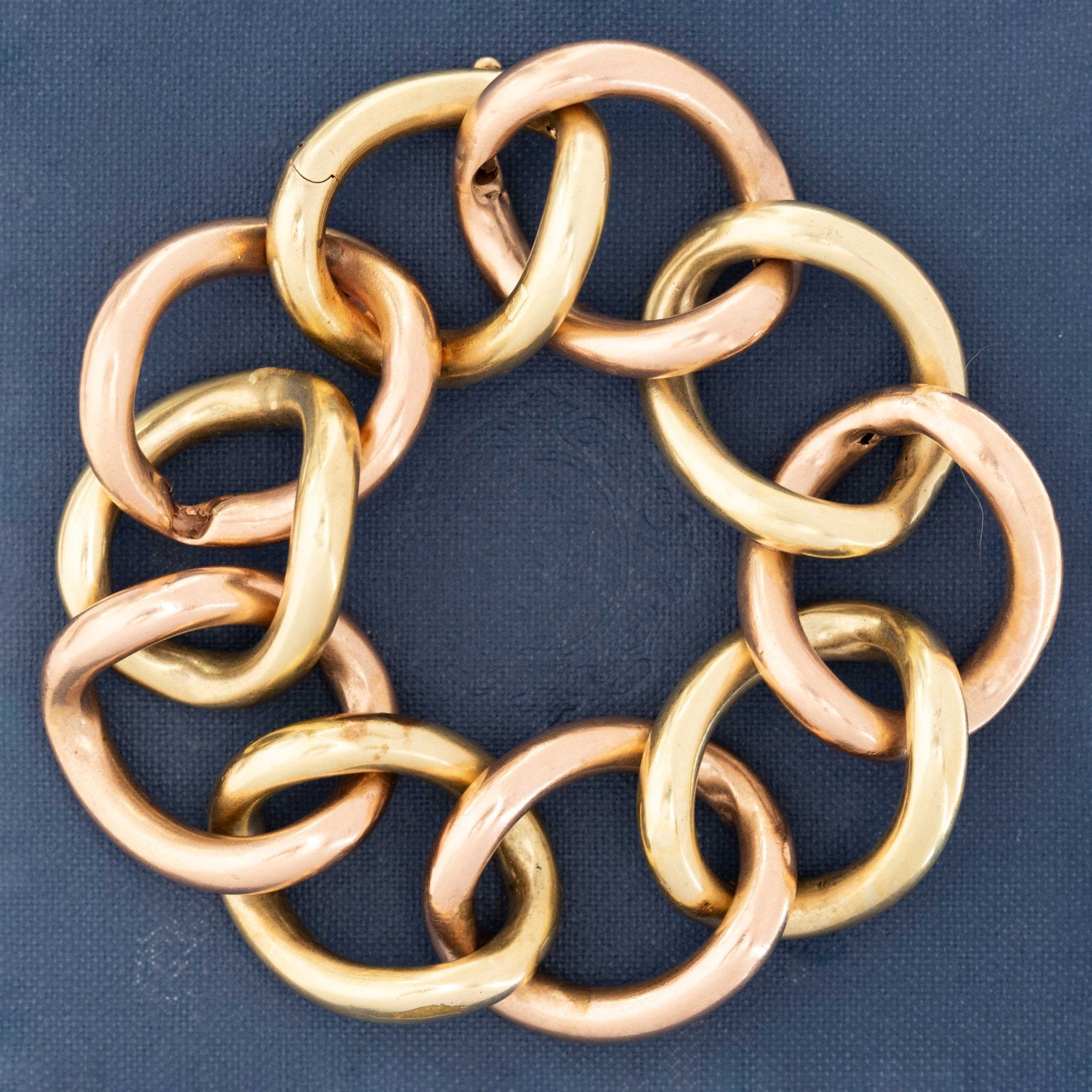 Vintage two-tone gold bracelet with rose and green links