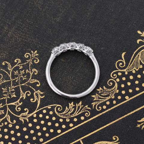 Side view of 1.05ctw Old Mine Cut Diamond 5-Stone Band, vintage-inspired band with Old Mine Cut Diamonds, crafted in platinum