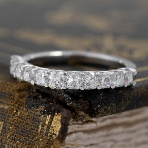 Antique lovers’ 1.05ctw Old Mine Cut Diamond Half-Eternity Band in platinum, featuring rare Earth-mined Old Mine Cut Diamonds