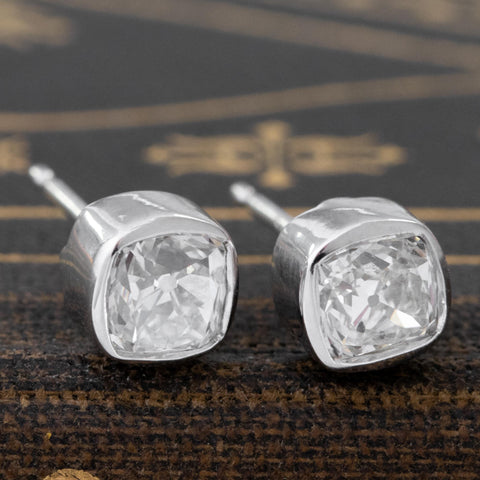 1.08ctw Old Mine Cut Diamond Stud Earrings