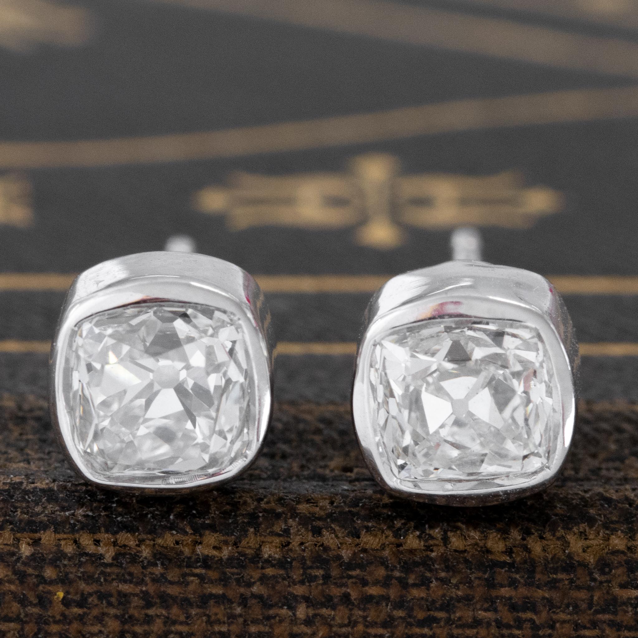 1.08ctw Old Mine Cut Diamond Stud Earrings