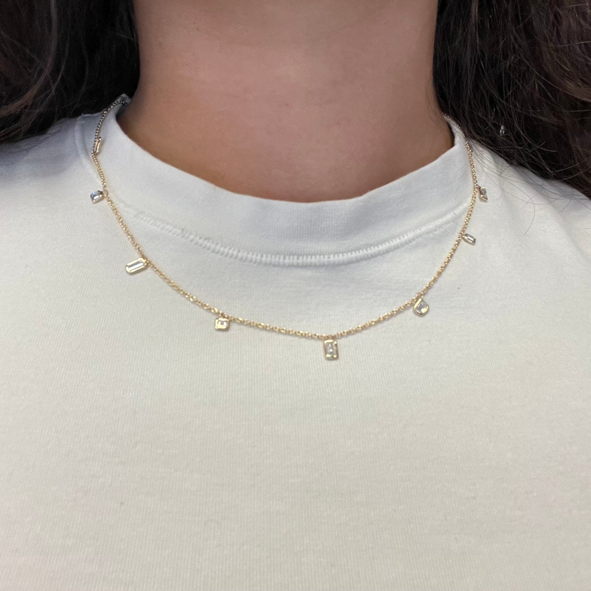 1.33ctw Baguette Cut Diamond Scatter Necklace