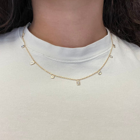 1.33ctw Baguette Cut Diamond Scatter Necklace