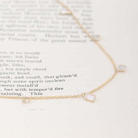 1.33ctw Baguette Cut Diamond Scatter Necklace