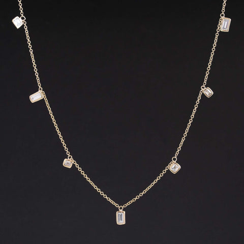 1.33ctw Baguette Cut Diamond Scatter Necklace