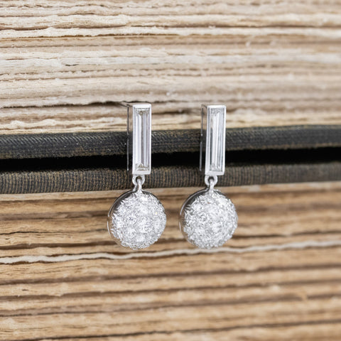 1.50ctw Vintage Baguette Cut Diamond Pave Ball Cluster Drop Earrings
