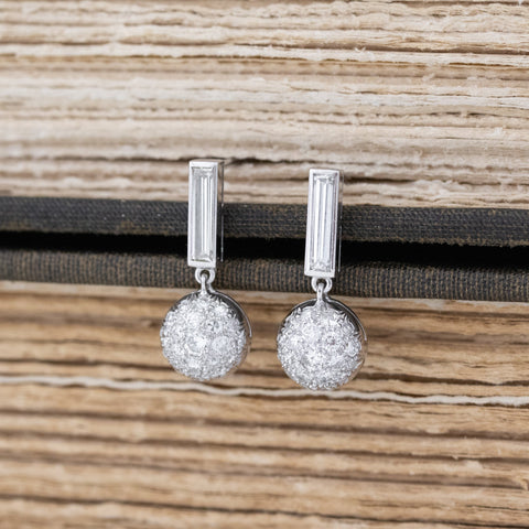 1.50ctw Vintage Baguette Cut Diamond Pave Ball Cluster Drop Earrings