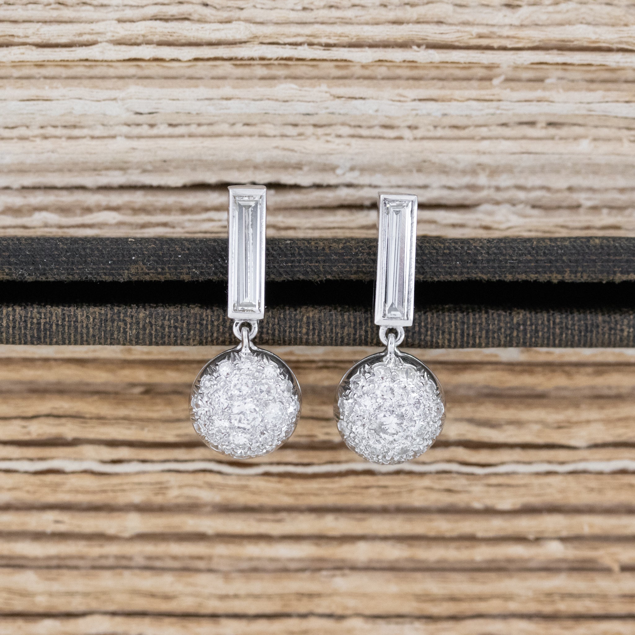 1.50ctw Vintage Baguette Cut Diamond Pave Ball Cluster Drop Earrings