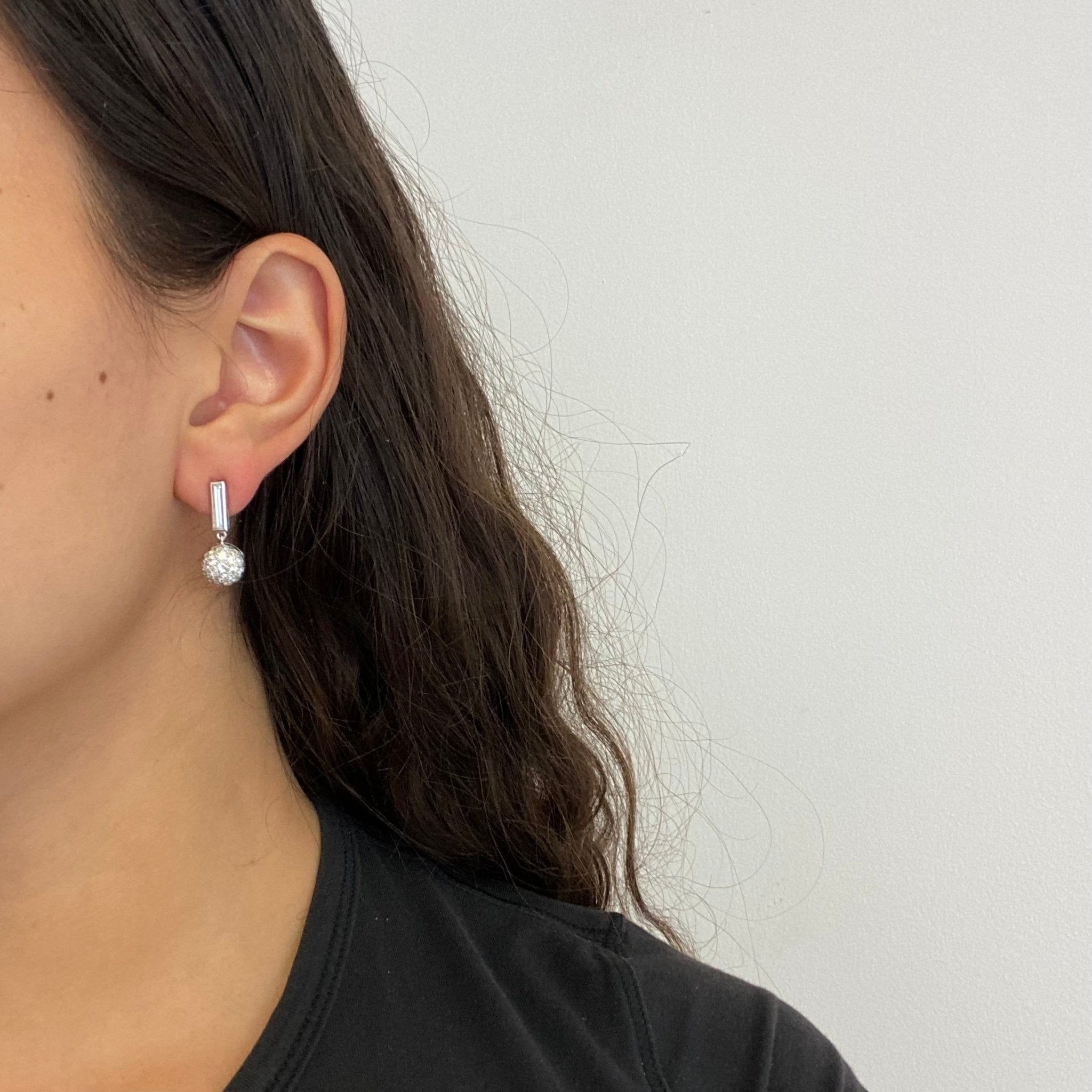 1.50ctw Vintage Baguette Cut Diamond Pave Ball Cluster Drop Earrings