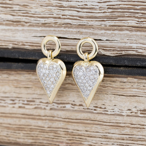 1.50ctw Vintage Diamond Pave  Heart Earrings