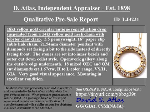 1.67ctw Old Mine Cut Diamond Circle Pendant