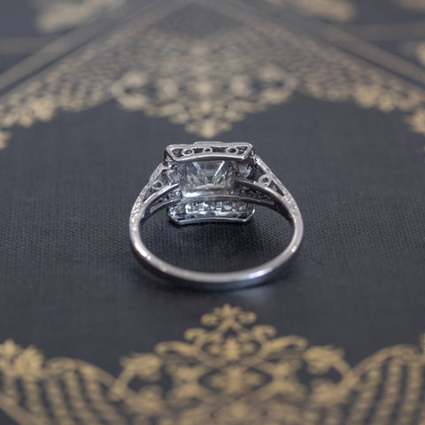 1.81ctw Art Deco French Cut Halo Ring, GIA H VS2