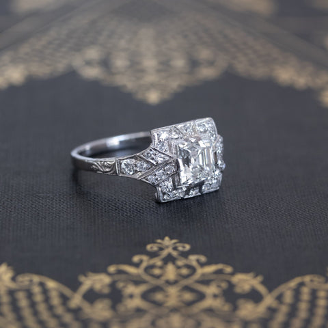 1.81ctw Art Deco French Cut Halo Ring, GIA H VS2