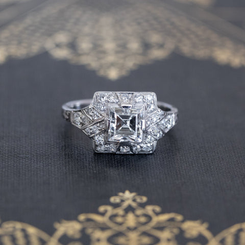 1.81ctw Art Deco French Cut Halo Ring, GIA H VS2