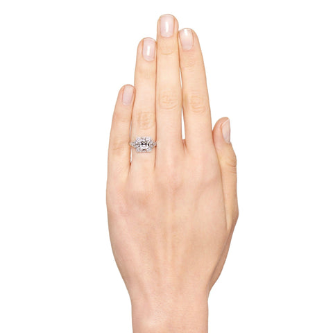 1.81ctw Art Deco French Cut Halo Ring, GIA H VS2