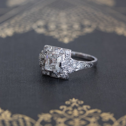 1.81ctw Art Deco French Cut Halo Ring, GIA H VS2
