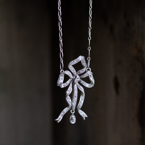1.98ctw Edwardian Fancy Pave Bow Necklace