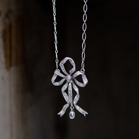 1.98ctw Edwardian Fancy Pave Bow Necklace