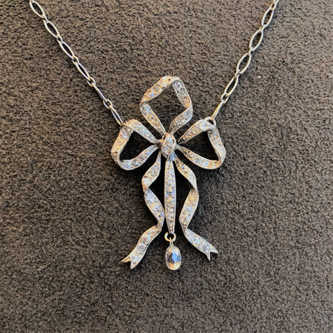 1.98ctw Edwardian Fancy Pave Bow Necklace