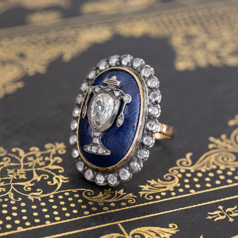 2.04ctw Georgian Memorial Diamond and Enamel Ring