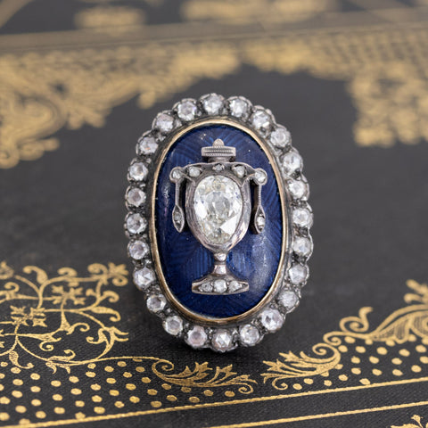 2.04ctw Georgian Memorial Diamond and Enamel Ring