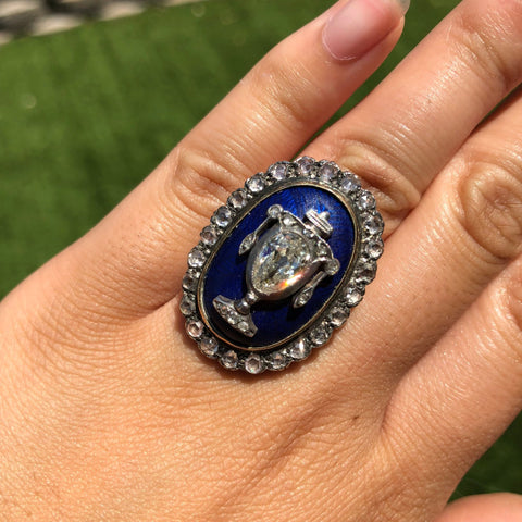 2.04ctw Georgian Memorial Diamond and Enamel Ring