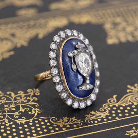 2.04ctw Georgian Memorial Diamond and Enamel Ring