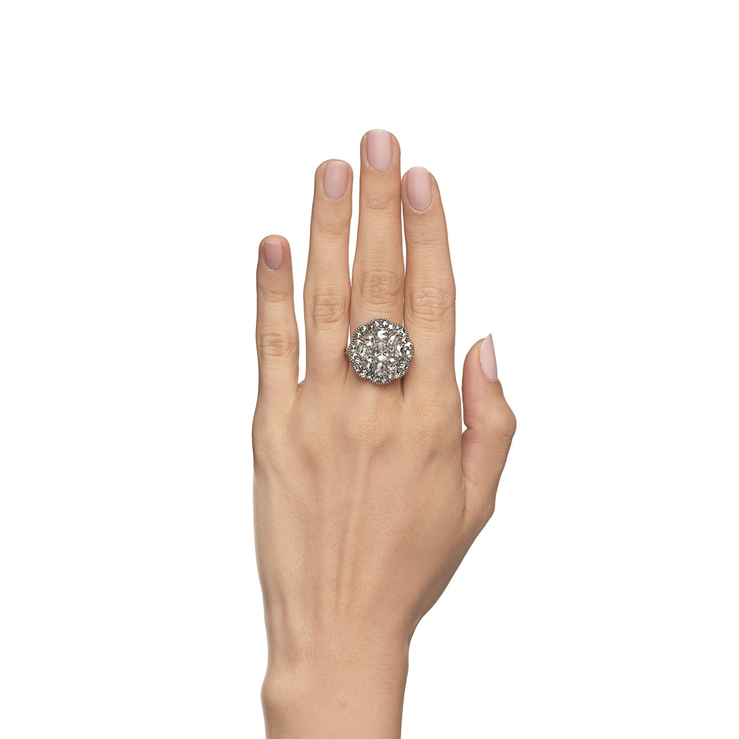 2.10ctw Antique Rose Cut Diamond Cluster Ring