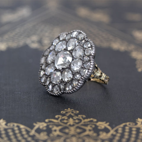 2.10ctw Antique Rose Cut Diamond Cluster Ring