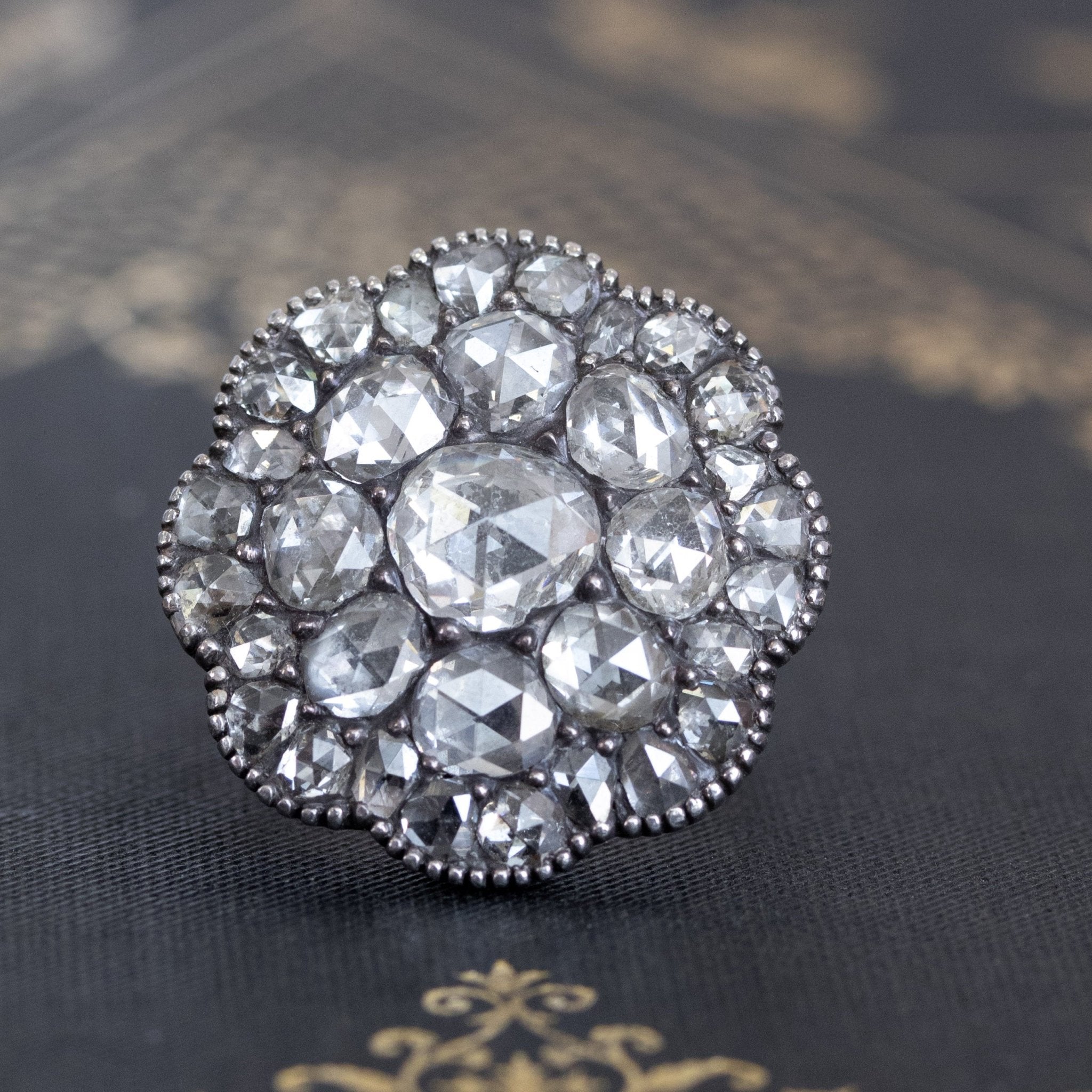 2.10ctw Antique Rose Cut Diamond Cluster Ring